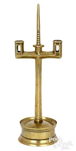 Brass double-socket candle and pricket stick