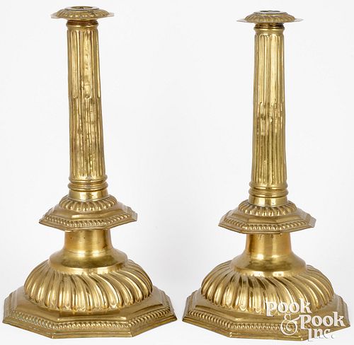 Massive pair of sheet brass candlesticks