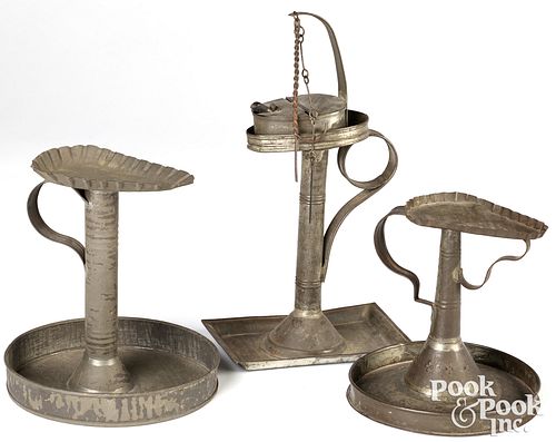 American tin oil lamp and lamp stand