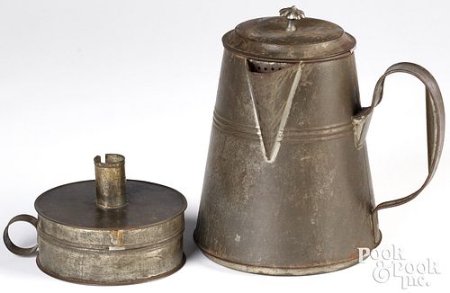 Tin round tinderbox with candleholder