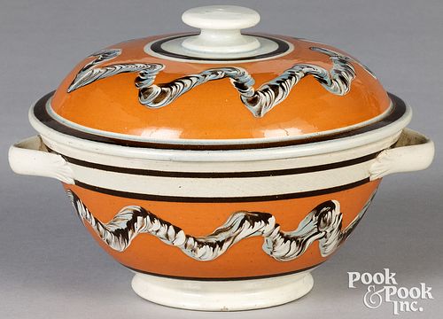 Mocha earthworm covered bowl, 19th c.