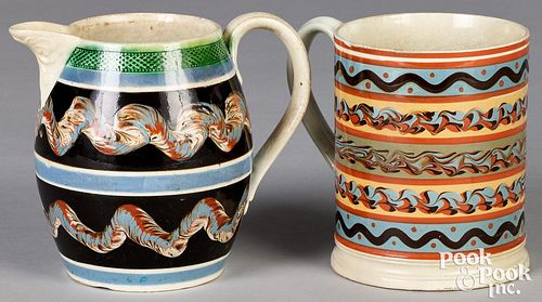 Mocha pitcher and mug, 19th c.