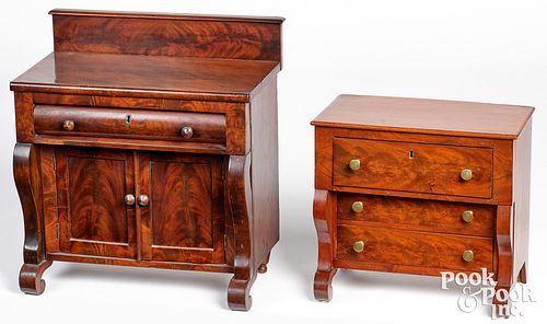 Two miniature Empire mahogany dressers, 19th c.