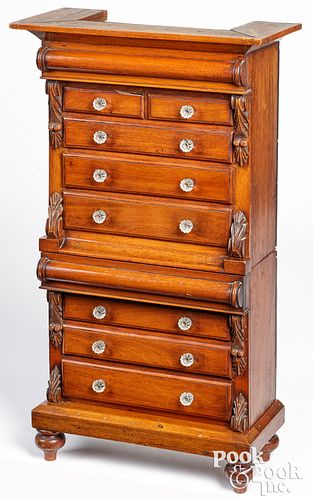 Miniature mahogany chest on chest, late 19th c.