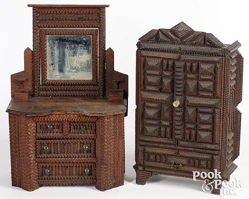 Miniature tramp art cabinet and dresser
