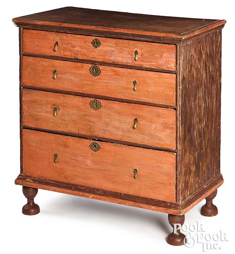 New England William and Mary painted pine chest