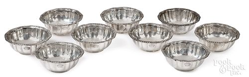 Set of nine English silver finger bowls