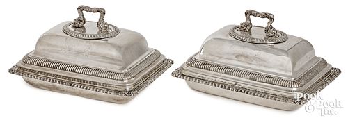 Pair of English silver covered entree dishes