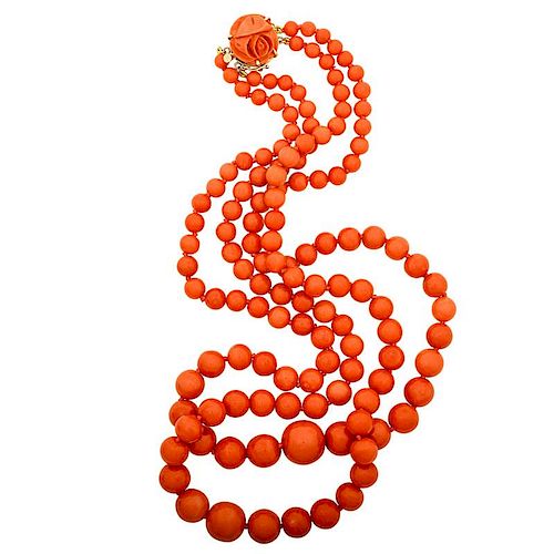 ORANGE-RED CORAL BEAD NECKLACE