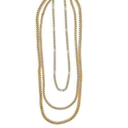 THREE GOLD CURB LINK NECK CHAINS