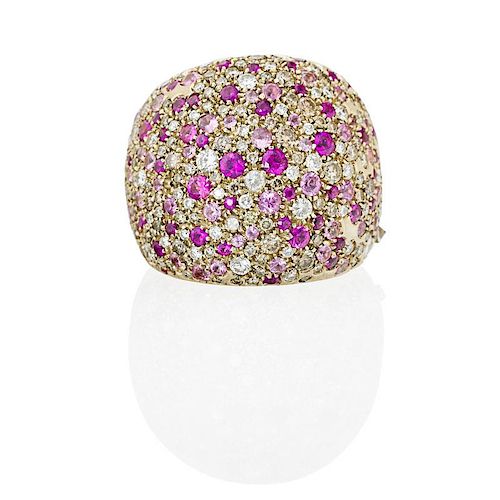 SUBSTANTIAL DIAMOND, RUBY & PINK SAPPHIRE RING