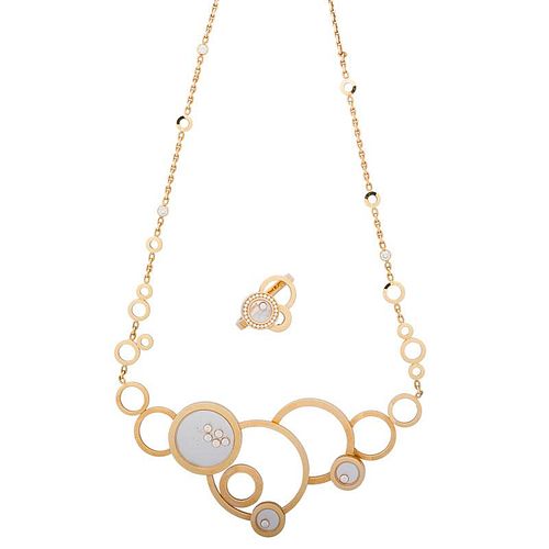 CHOPARD HAPPY DIAMOND 18K ROSE GOLD NECKLACE & RING