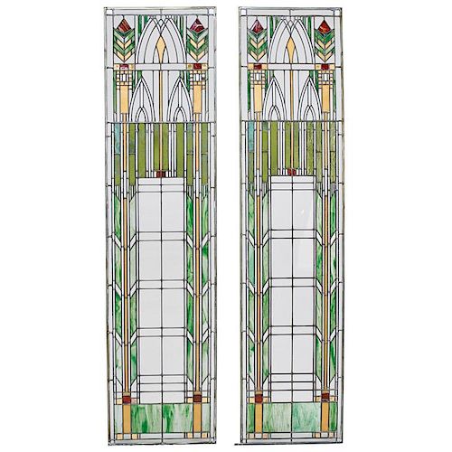 PRAIRIE STYLE Pair of large stained glass windows