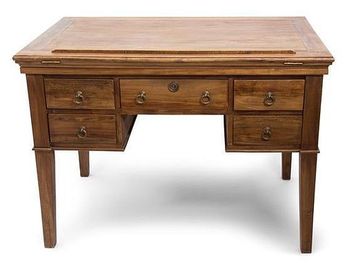 A French Wood Architects Desk Height 31 x width 43 3/4 x depth 29 inches.