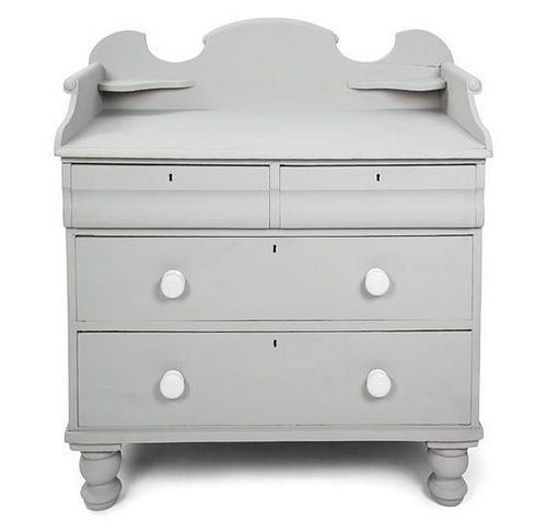 A Swedish Painted Chest of Drawers Height 40 x width 38 1/2 x depth 20 1/2 inches.