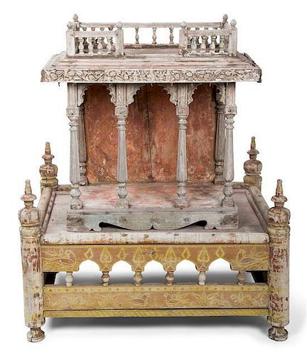 An Indian Carved Wood Altar/Shrine Height 26 1/2 x width 26 1/2 x depth 14 1/2 inches.