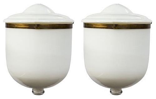 Two Indian Opaque Glass Lanterns Height 13 inches.