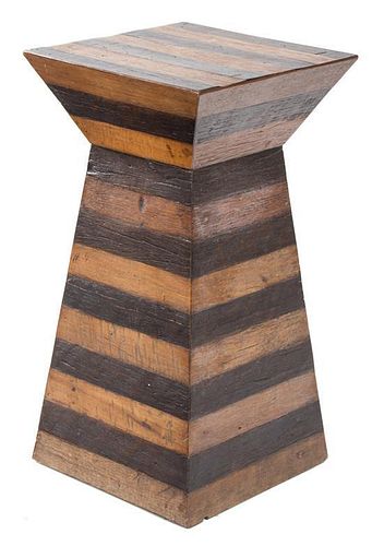 A Contemporary Stained Oak Pedestal Height 26 x width 14 x depth 14 inches.