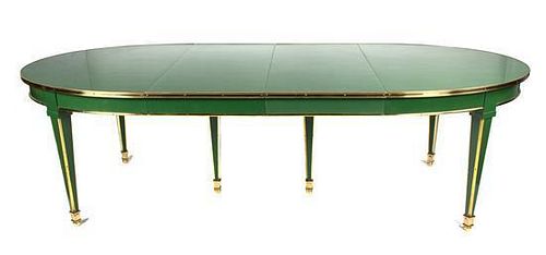 A Louis XVI Style Green Lacquered Extension Table Height 28 3/4 x width 139 x depth 46 1/4 inches.