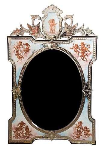 A Venetian Glass Wall Mirror Height 39 x width 24 1/2 inches.