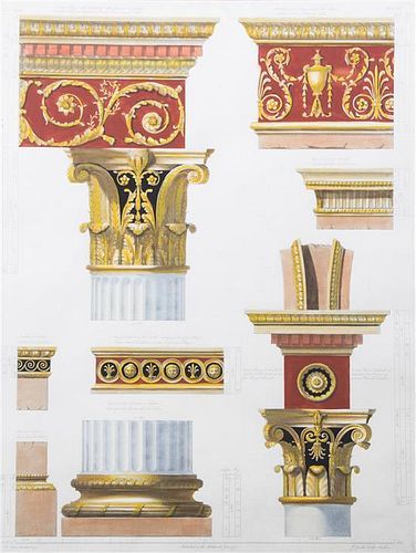 Three Architectural Color Engravings 22 x 16 3/4 inches.