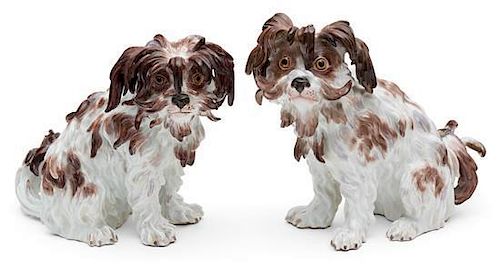 A Pair of Meissen Models of Bolognese Terriers Height of taller 9 inches.