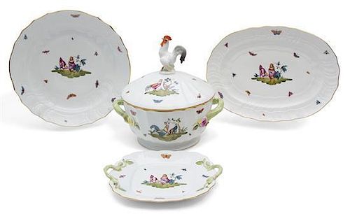 A Group of Herend Porcelain Tableware Diameter of first 14 inches.