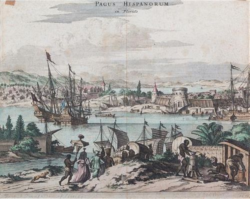 A Handcolored Engraving of Spanish Occupation of Florida 10 3/4 x 13 1/2 inches.