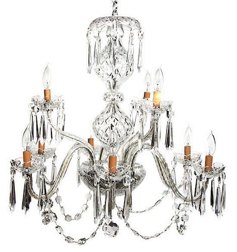 A Waterford Crystal Nine-Light Chandelier Height 32 inches.