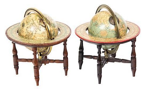 A Pair of Johnston's 3-Inch Terrestial and Celestial Globes Height 5 1/2 inches.