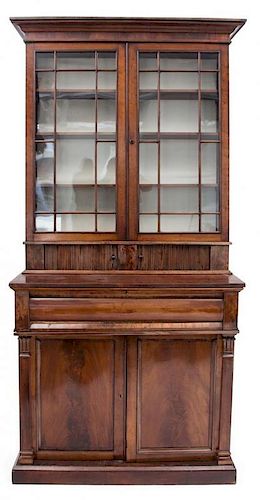 A Regency Style Mahogany Secretary/Bookcase Height 84 1/2 x width 39 x depth 18 1/2 inches.