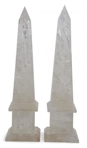 A Pair of Rock Crystal Obelisks Height 10 3/4 inches.