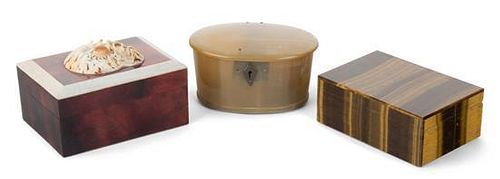 A Collection of Small Boxes Height of largest 2 3/4 x width 4 3/8 x depth 3 1/4 inches.