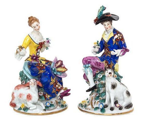 A Pair of English Porcelain Figures Height of taller 8 inches.
