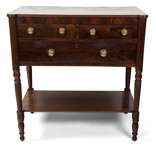 An American Empire Mahogany Sideboard Height 36 x width 35 1/4 x depth 19 1/4 inches.