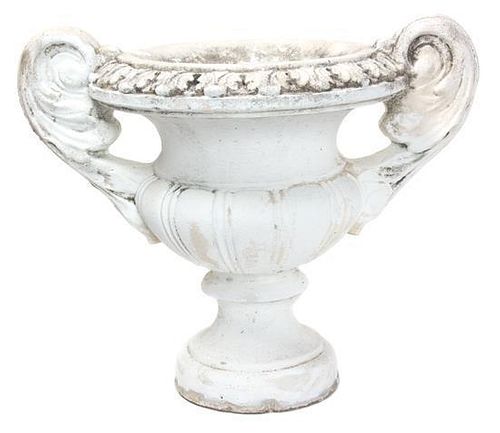 A Pair of White Painted Cast Cement Urn Height 18 1/2 inches.
