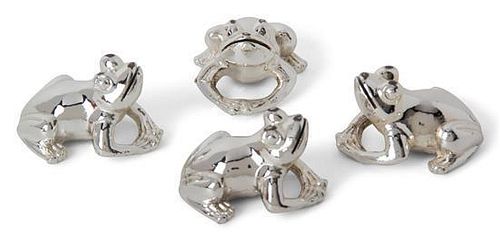 Two Sets of Six French Silver-Plate Frog-Form Place Card Holders Length 1 1/4 inches.