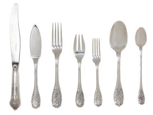A French Silver Flatware Service for Eight, Puiforcat, Paris, in the Elysee pattern, comprising: 8 dinner knives 8 fish knive