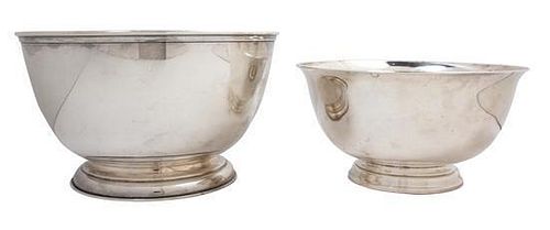 Two Sterling Revere Style Bowls, Various Makers, the larger by Shreve, Crump & Low Co. numbered 0237, the other by S. Kirk & 