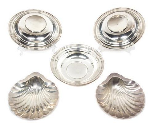 Six Small Sterling Candy Dishes, Various Makers, comprising of two Watrous Shell form dishes and four Gorham circular bowls.