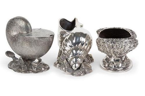 Three English Shell-form Spoon Warmers Height of tallest 5 inches.