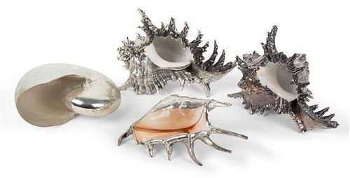 A Group of Four Silver-Plate Shell Ornaments Length of longest 8 inches.