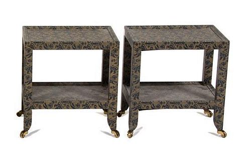 A Pair of Karl Springer Petite Telephone Tables Height 13 1/2 x width 12 1/2 x depth 8 1/2 inches.