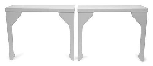 A Pair of Karl Springer Lacquered Console Tables Height 31 x width 38 1/4 x depth 14 1/4 inches.