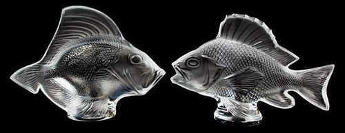 A Pair of Large Lalique Molded Glass Fish Height 11 3/4 x width 16 3/4 inches.
