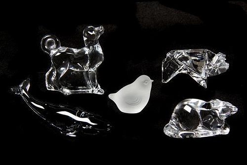 Five Baccarat Glass Animal Figures Height of tallest 4 1/2 inches.