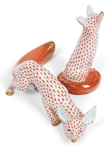 Two Herend Porcelain Foxes Larger, length 11 1/2 inches.
