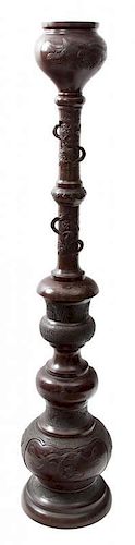 A Japanese Bronze Floor Lamp Height 59 1/2 inches.