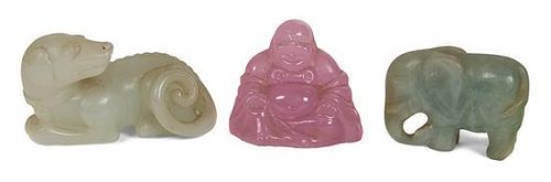 Three Chinese Carved Hardstone Figures Length of longest 2 3/4 inches.