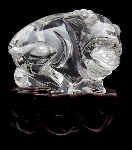 A Carved Rock Crystal Figure of a Recumbent Ram Length 4 7/8 inches.